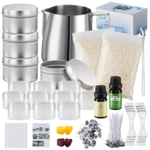 Overview of the DIY candle making kit with all included components for crafting candles
